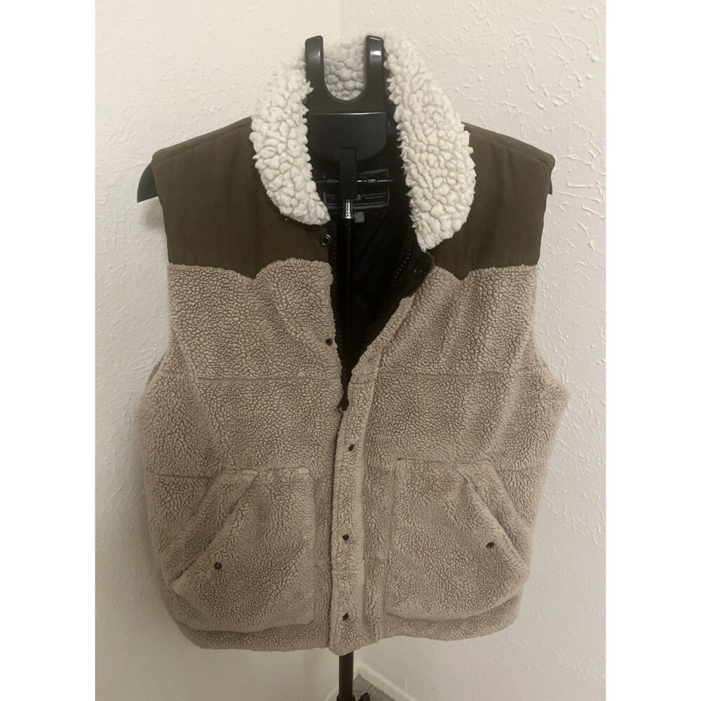 TRUE GRIT Men's Sherpa Western Rancher Pile Vest Full Zipper Brown Size Large